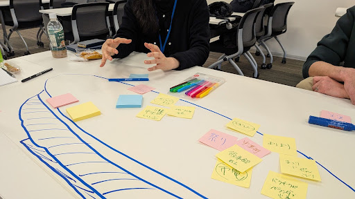 ちゃんぽんの丼にみたてた模造紙にアイデアを書き出します